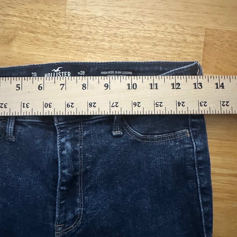 Hollister High Rise Jean Legging Dark Wash Raw Hem Skinny Jeans Size 7R W28 L28 - Picture 6 of 11